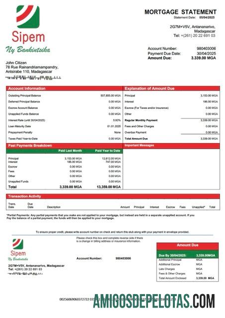 para download Modelo Word e PDF de declaração de hipoteca Banque SIPEM de Madagascar